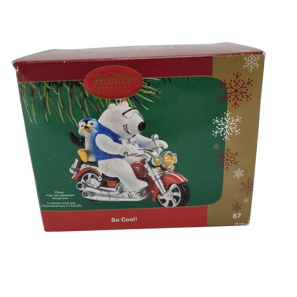 So Cool Polar Bear Penguin On Motorcycle Carlton Cards Heirloom Ornament 2006
